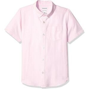 Pink Button Up Collared Short Sleeve Oxford Shirt Dressy Formal Boys Uniform S